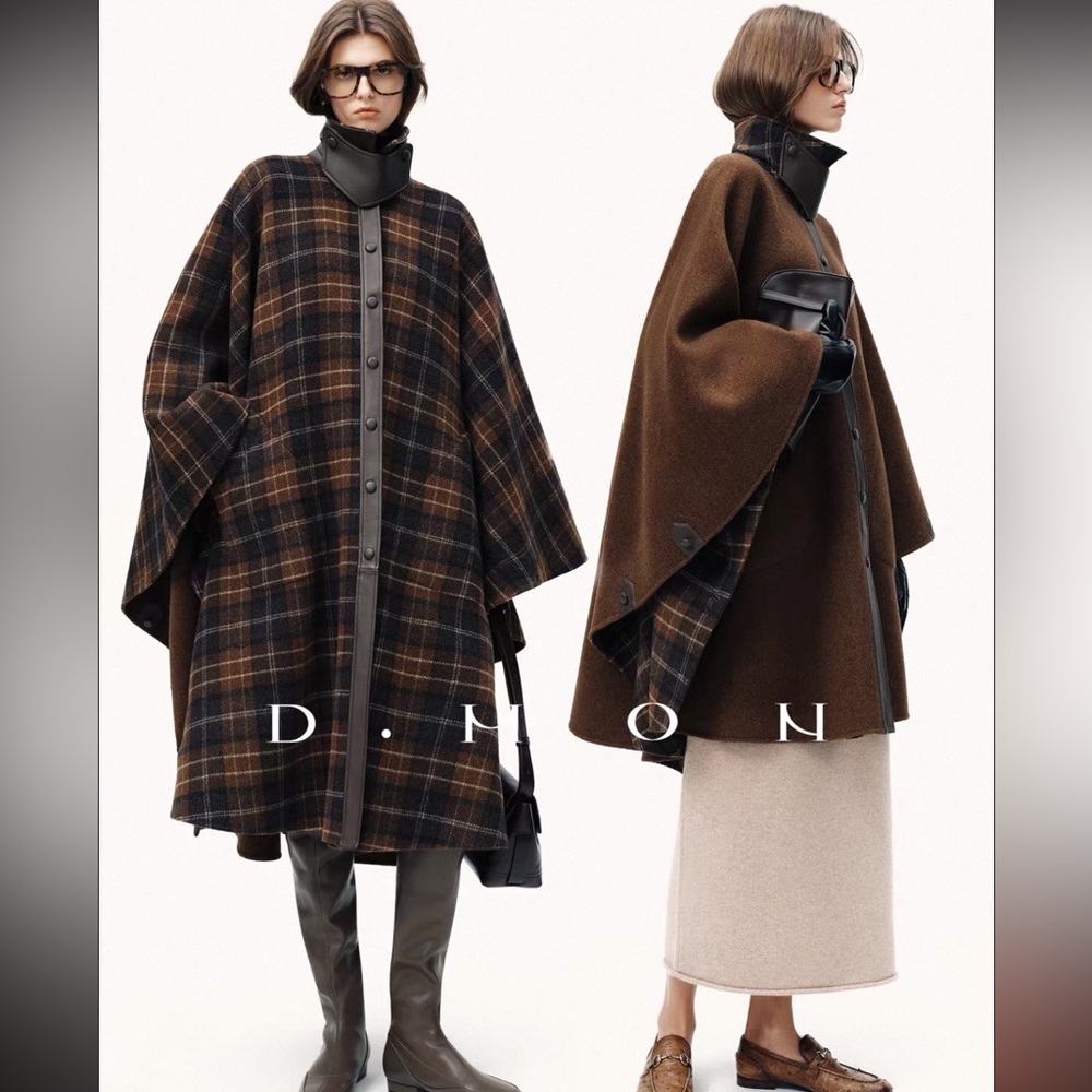 Plaid Cape Coat (20% Alpaca wool 80% wool)